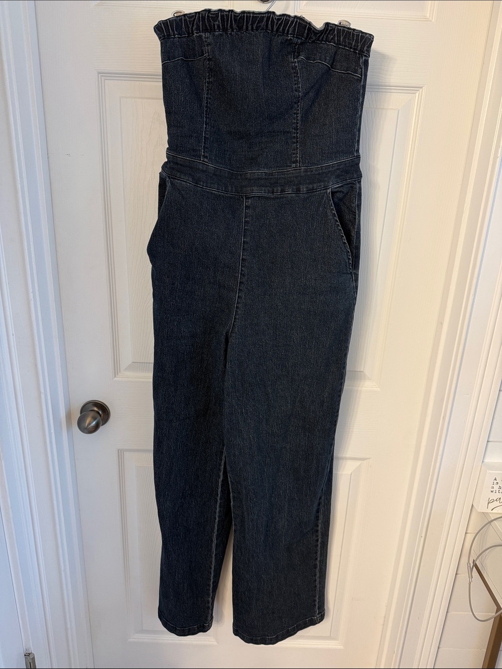 Love, fire Women's Strapless Dark Wash Denim Jumpsuit size Large